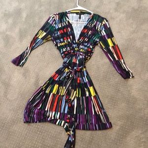 Bcbg colorful wrap style dress size small